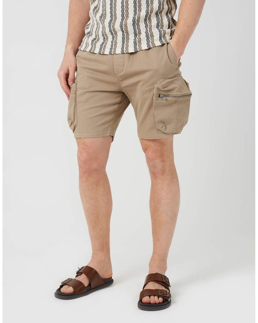 Brave Soul Natural Cotton Twill Chino Cargo Shorts for men