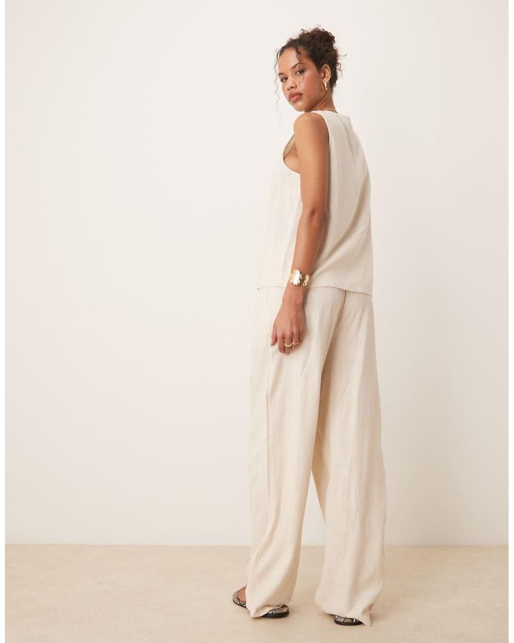 ASOS Natural Linen Look Pull On Trousers