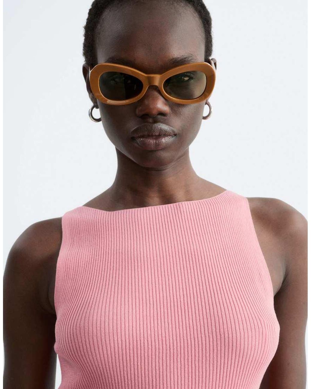 & Other Stories Pink Compact Knitted Boat Neck Top