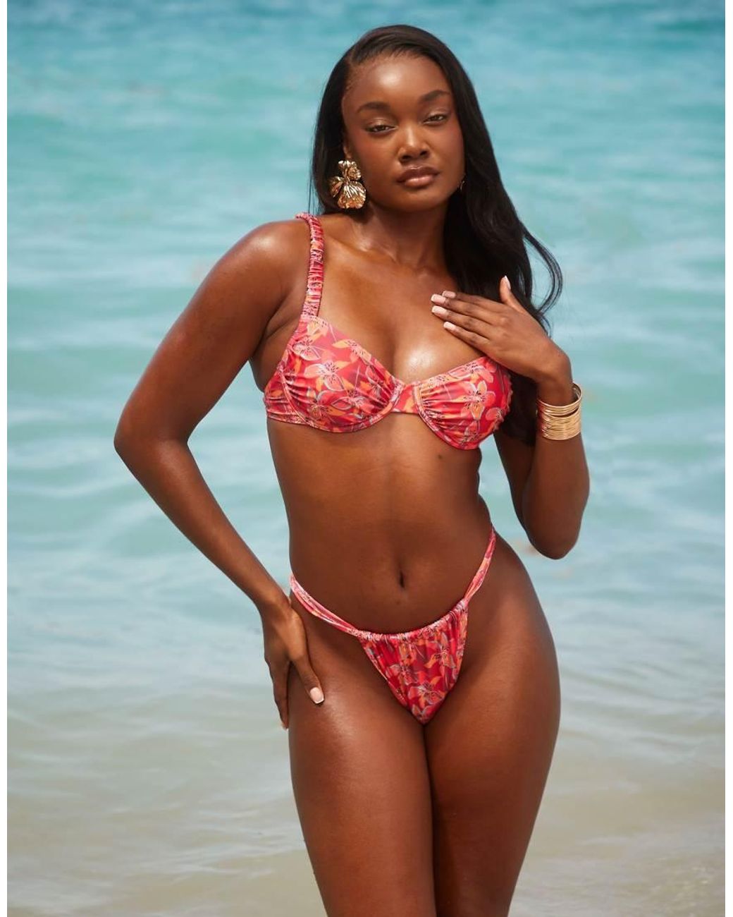 South Beach Red Ruched Side Bikini Bottom