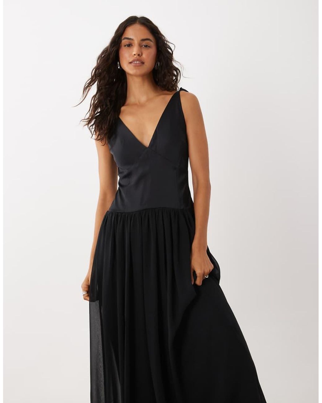 Abercrombie & Fitch Black Plunge Neck Flowy Maxi Dress