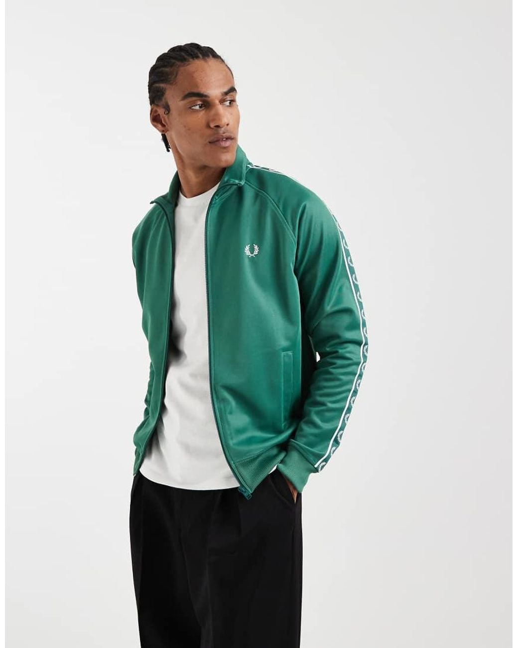 Fred Perry Green Contrast Taped Track Jacket for men
