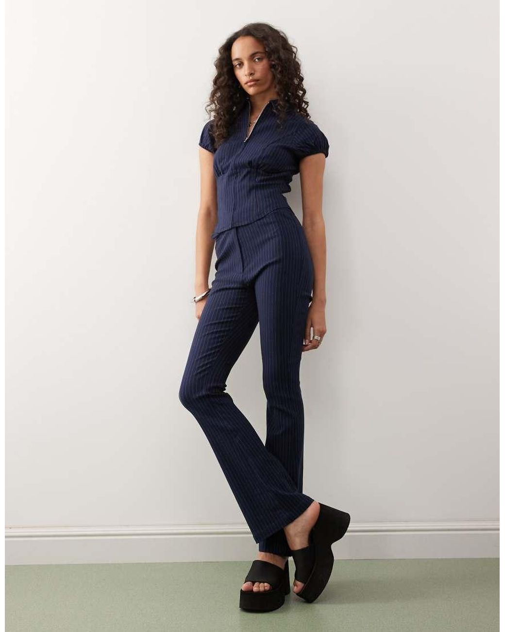 Collusion Blue Low Rise Pinstripe Trouser