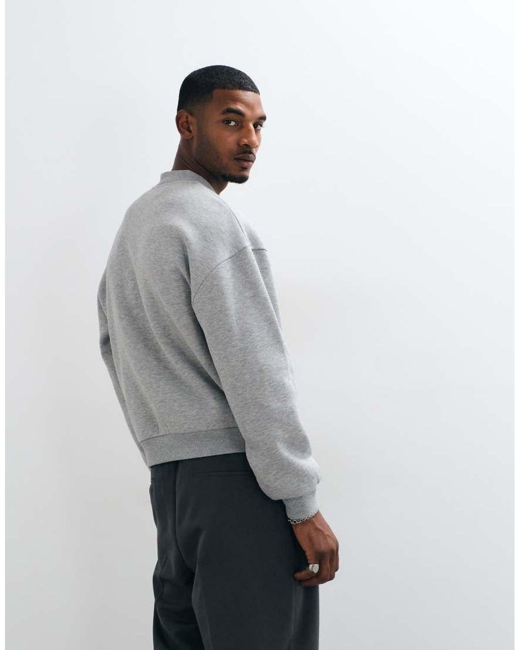ASOS Gray Oversized Concealed Henley Crew With Front Pigment Print for men
