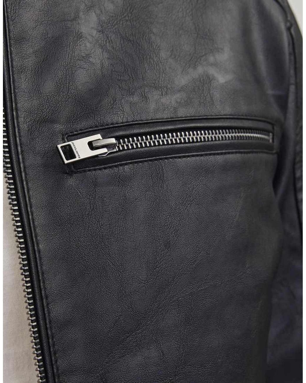 Jack & Jones Blue Synthetic Leather Jacket for men