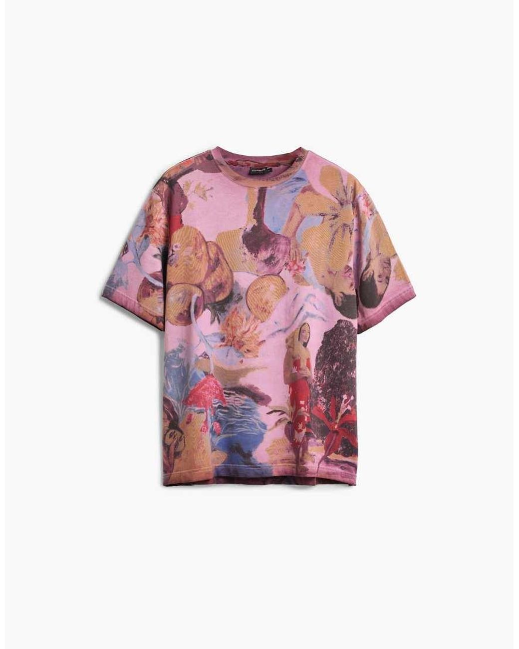 Desigual Red Floral Printed T-Shirt for men