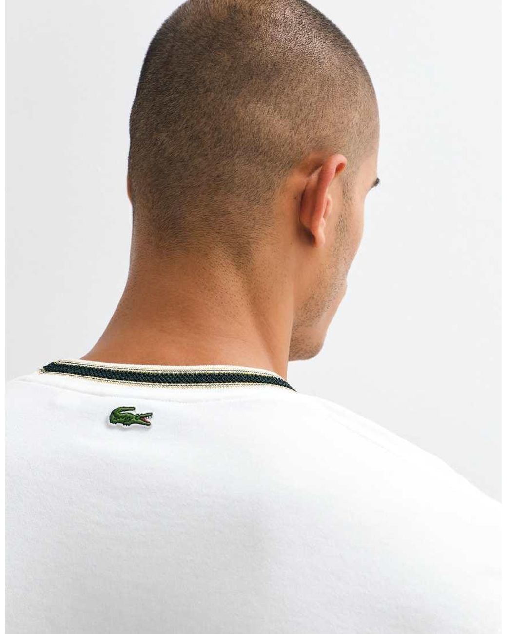 Lacoste White Badge Logo Short Sleeve Contrast T-Shirt for men