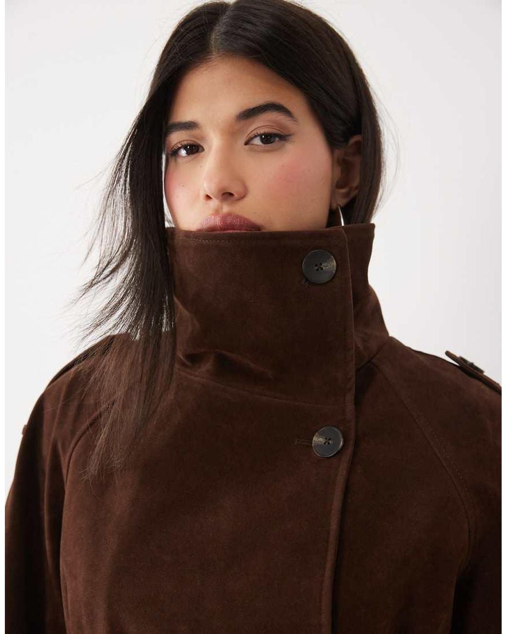Gina Tricot Brown Faux Suede Funnel Neck Short Trench
