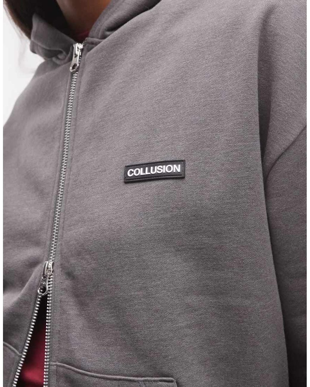 Collusion Gray Heavyweight Boxy Zip Thru Hoodie