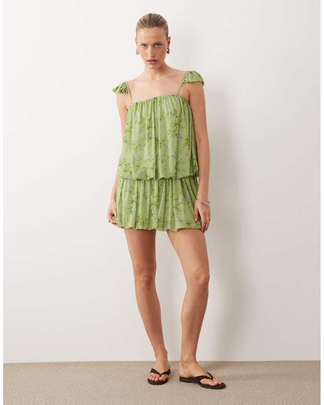 ASOS Green Printed Bubble Hem Mini Dress