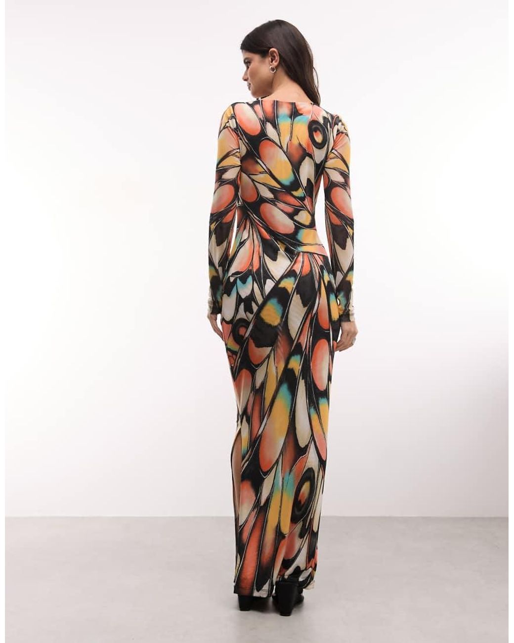 AFRM Natural Phyll Mesh Boat Neck Long Sleeve Maxi Dress