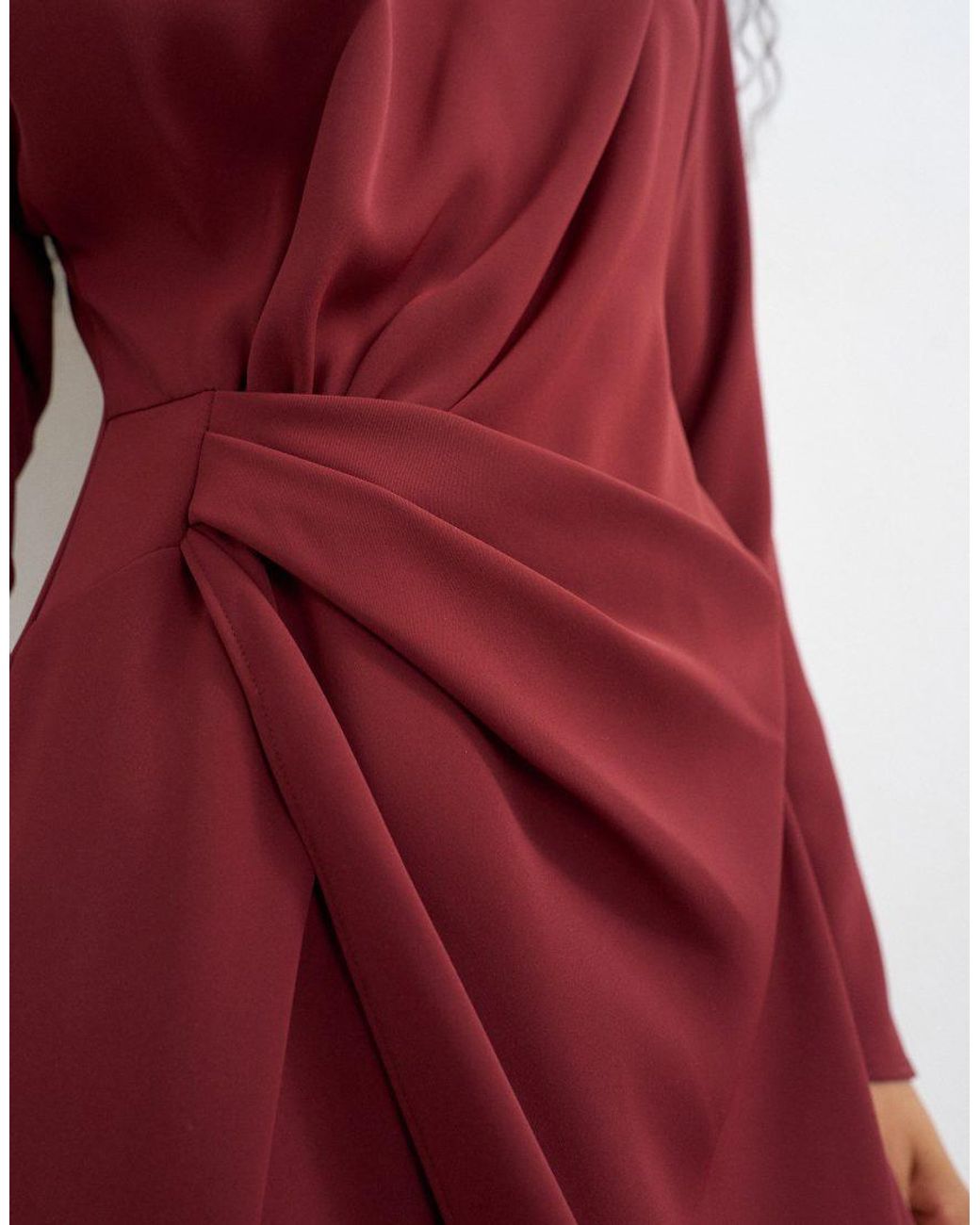 TOPSHOP Red Long Sleeve Tuck Side Mini Dress