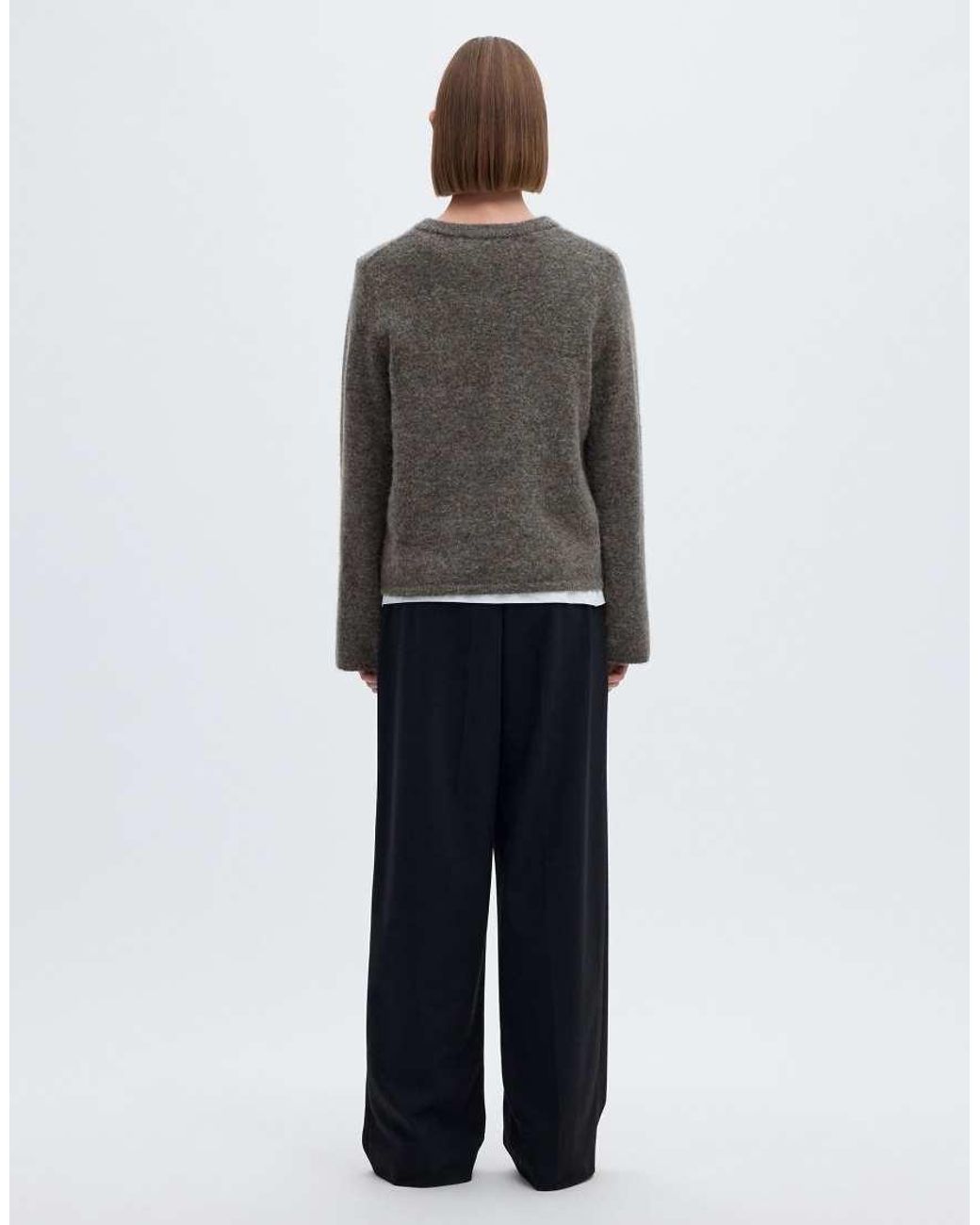 SELECTED Gray Lulu Ribbed Crew Neck Wool-Blend Knitted Cardigan