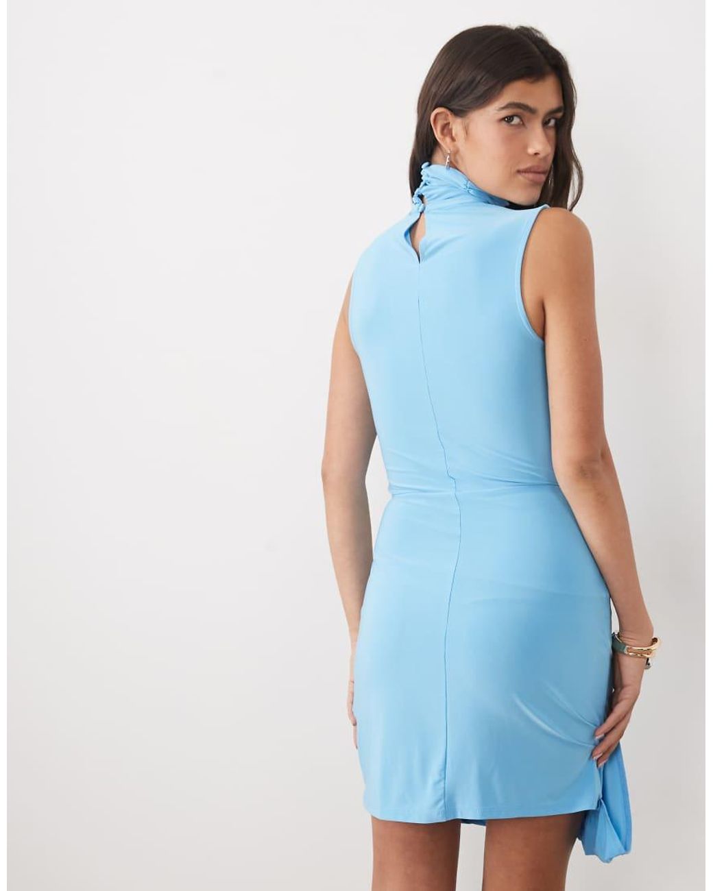 ASOS Blue High Neck Cross Body Bubble Mini Dress