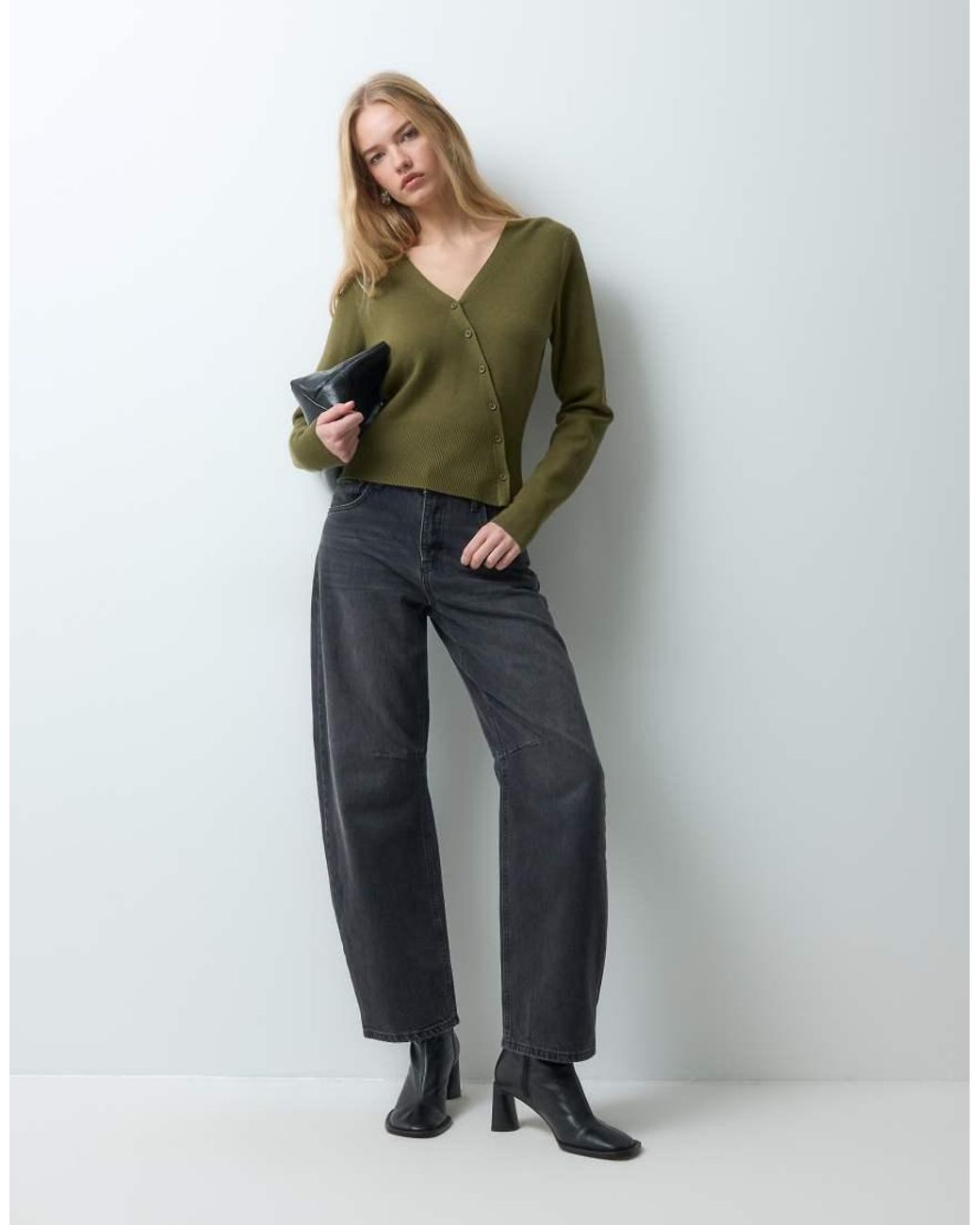 Threadbare Green V Neck Asymmetric Jumper