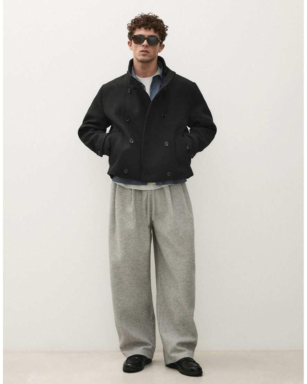 Bershka Black Felt-effect Jacket With Funnel Neck for men
