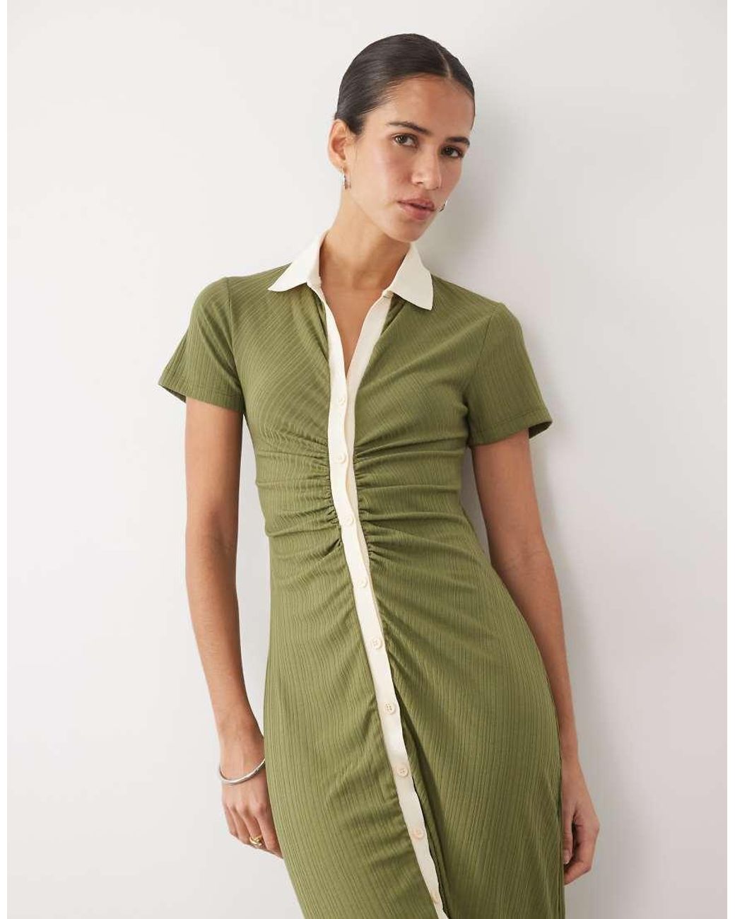 ASOS Green Button Down Cap Sleeve Midi Dress