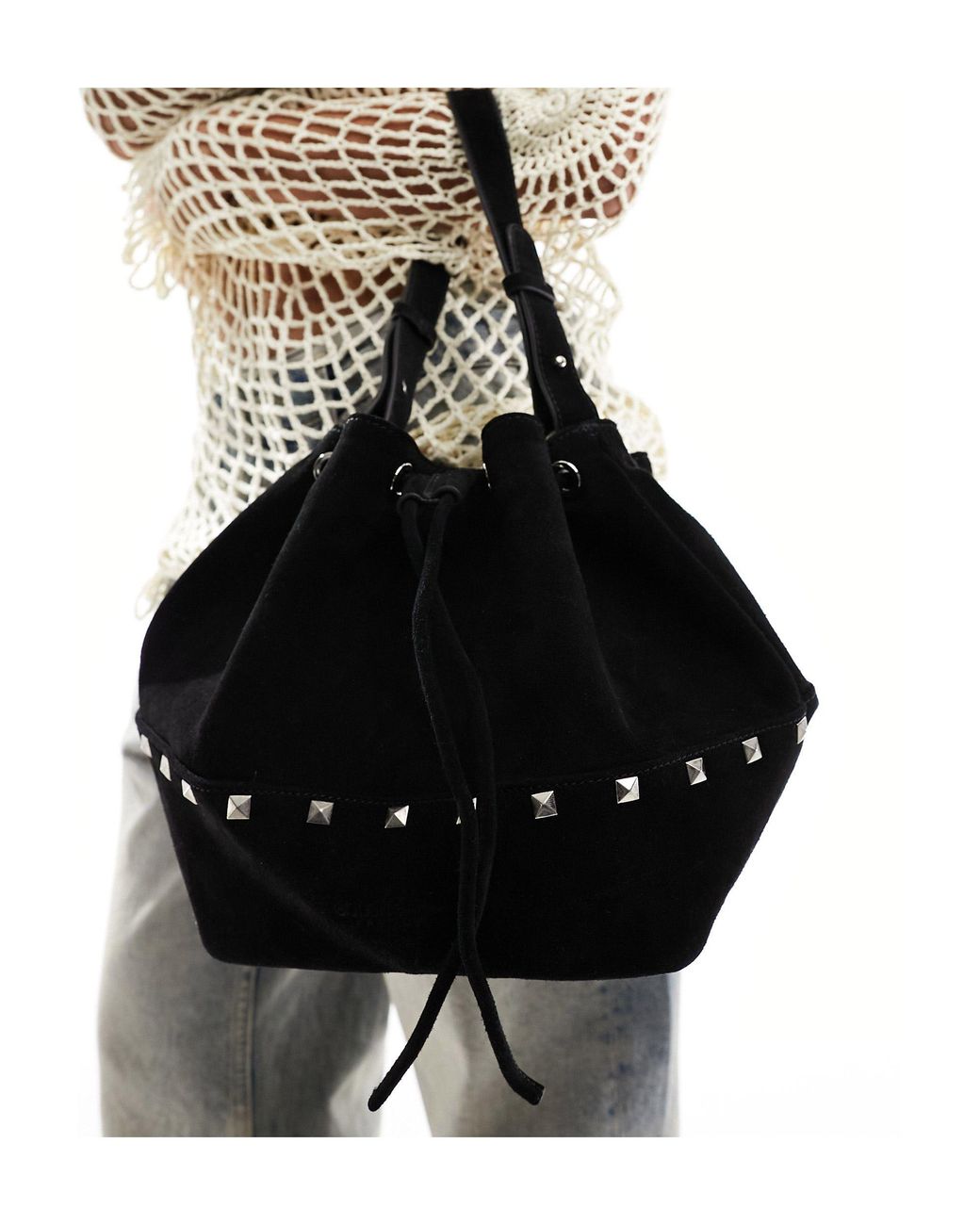 Black suede hotsell bucket bag