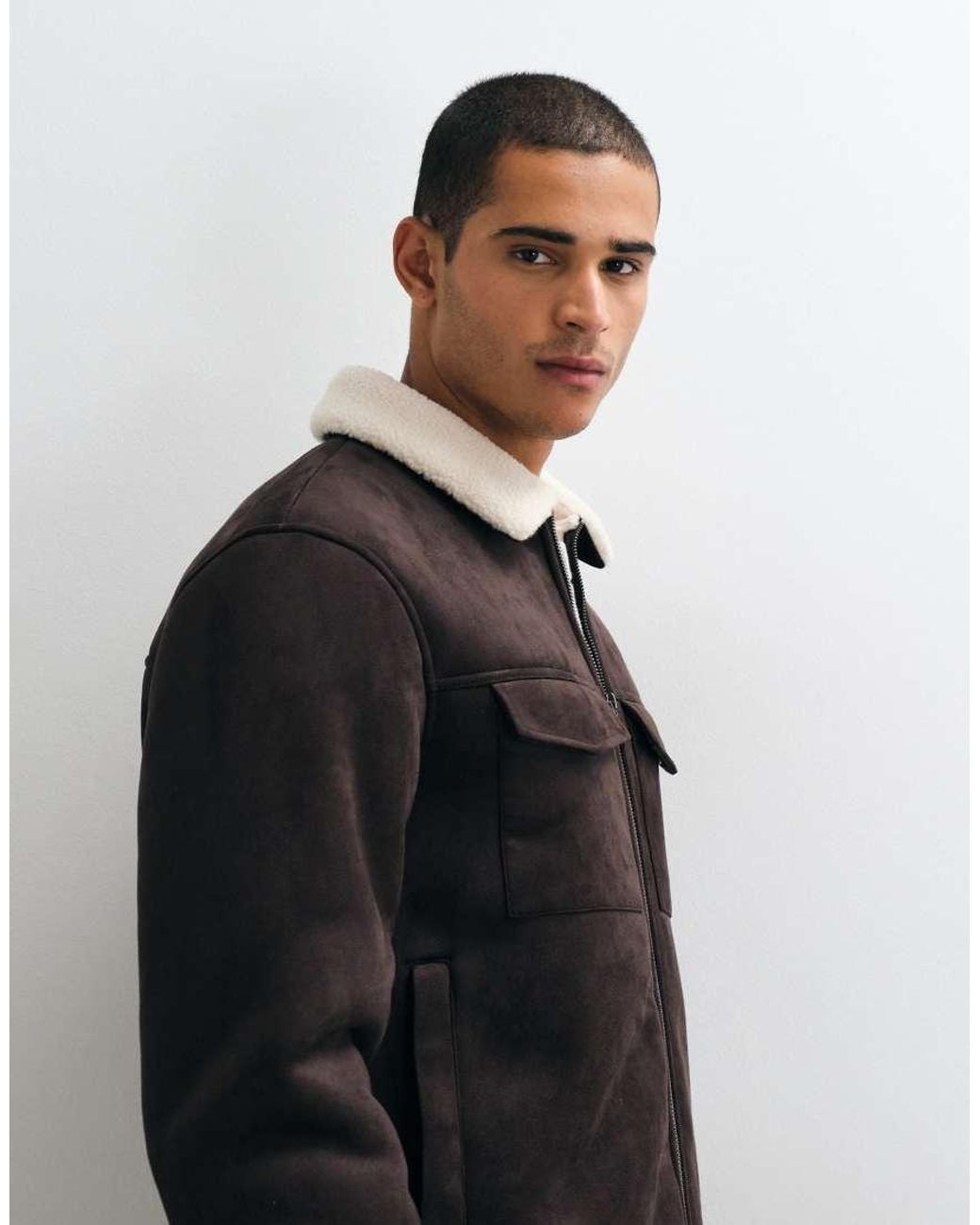 Threadbare Black Faux Suede Borg Lined Aviator Jacket for men