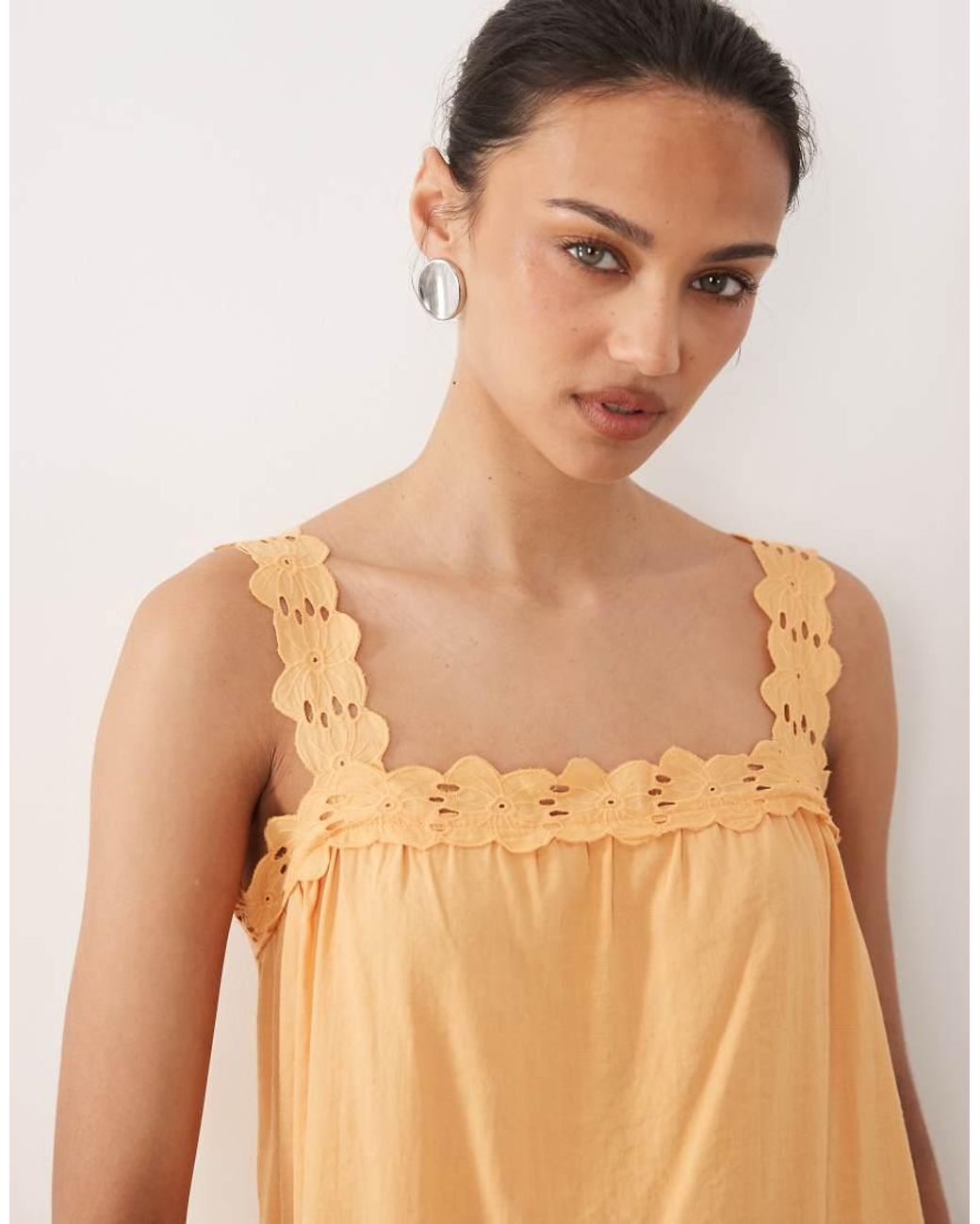 Vila Natural Embroidered Strap Cami Mini Dress