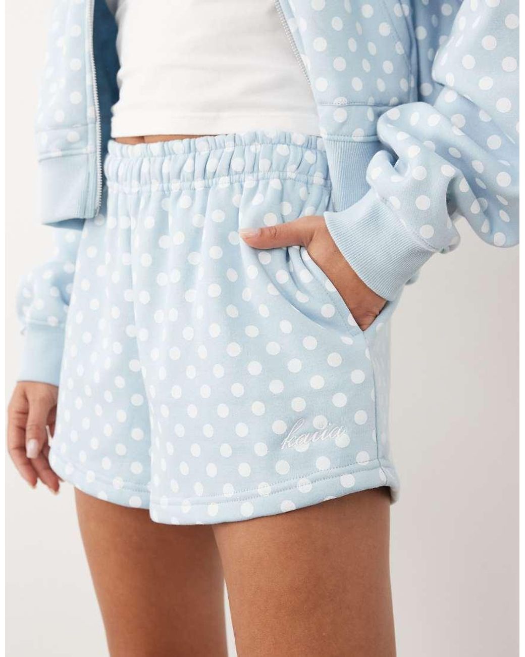 Kaiia Blue Cotton Rich Embroidered Logo Detail Sweat Shorts