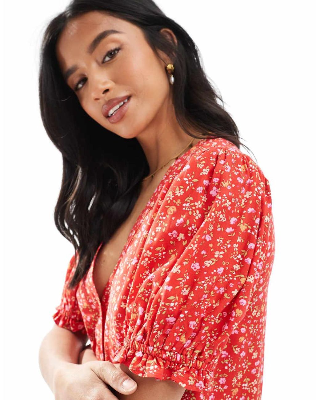 Miss Selfridge Red Printed Spun Smock Dress