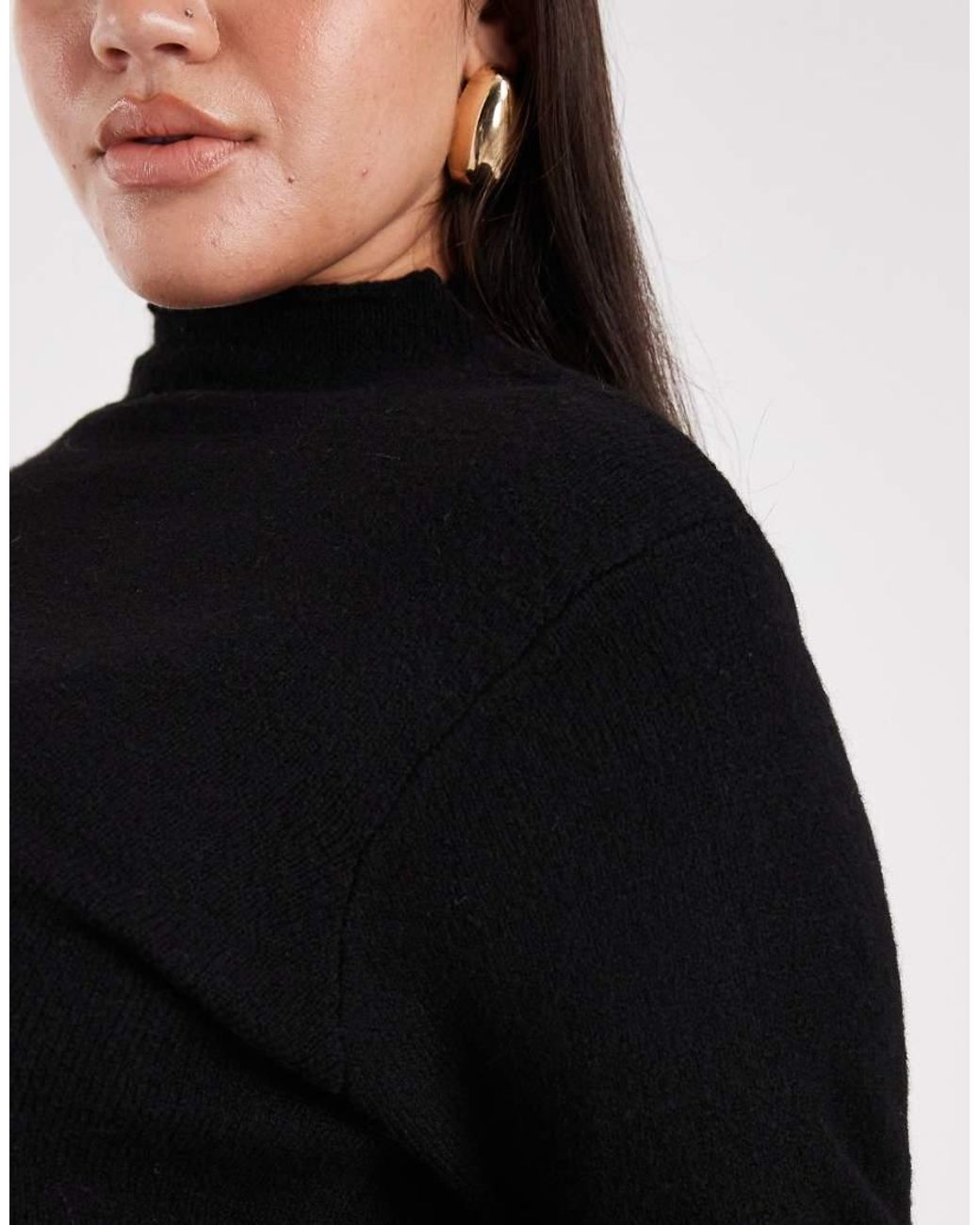 Pieces Plus Black Pieces Curve Long Sleeve Knitted Mini Dress