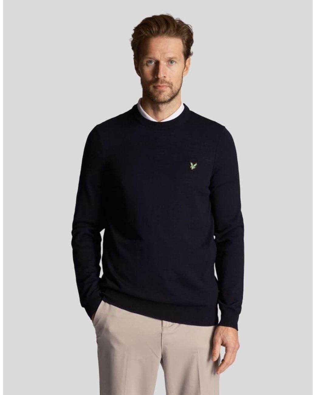 Lyle & Scott Blue Mid Knits Golf Polyblend Crew Neck Pullover for men