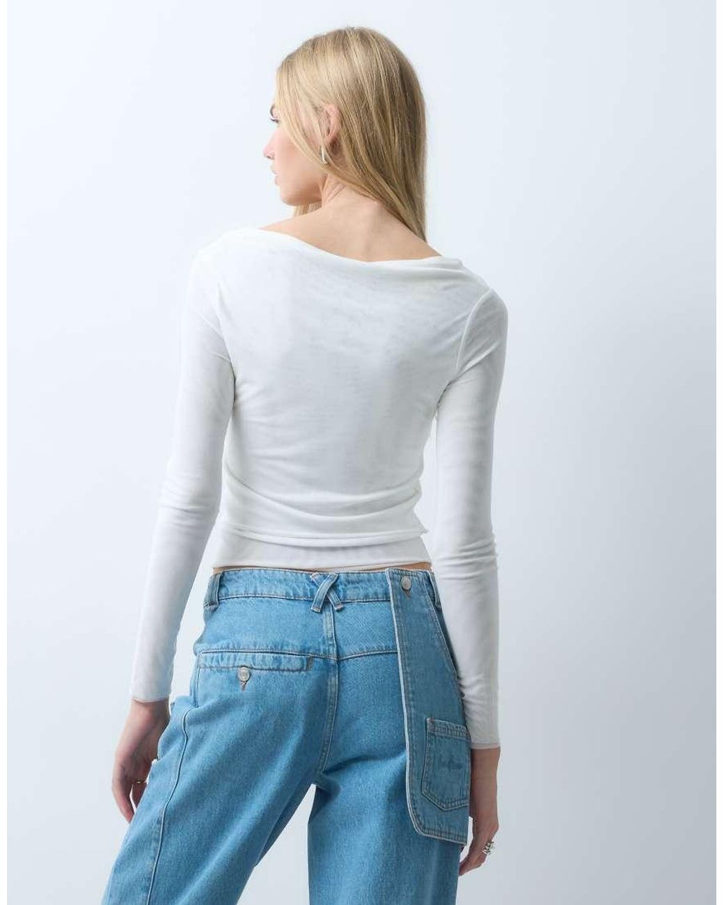 House Of Sunny White Double Layered Mesh Top