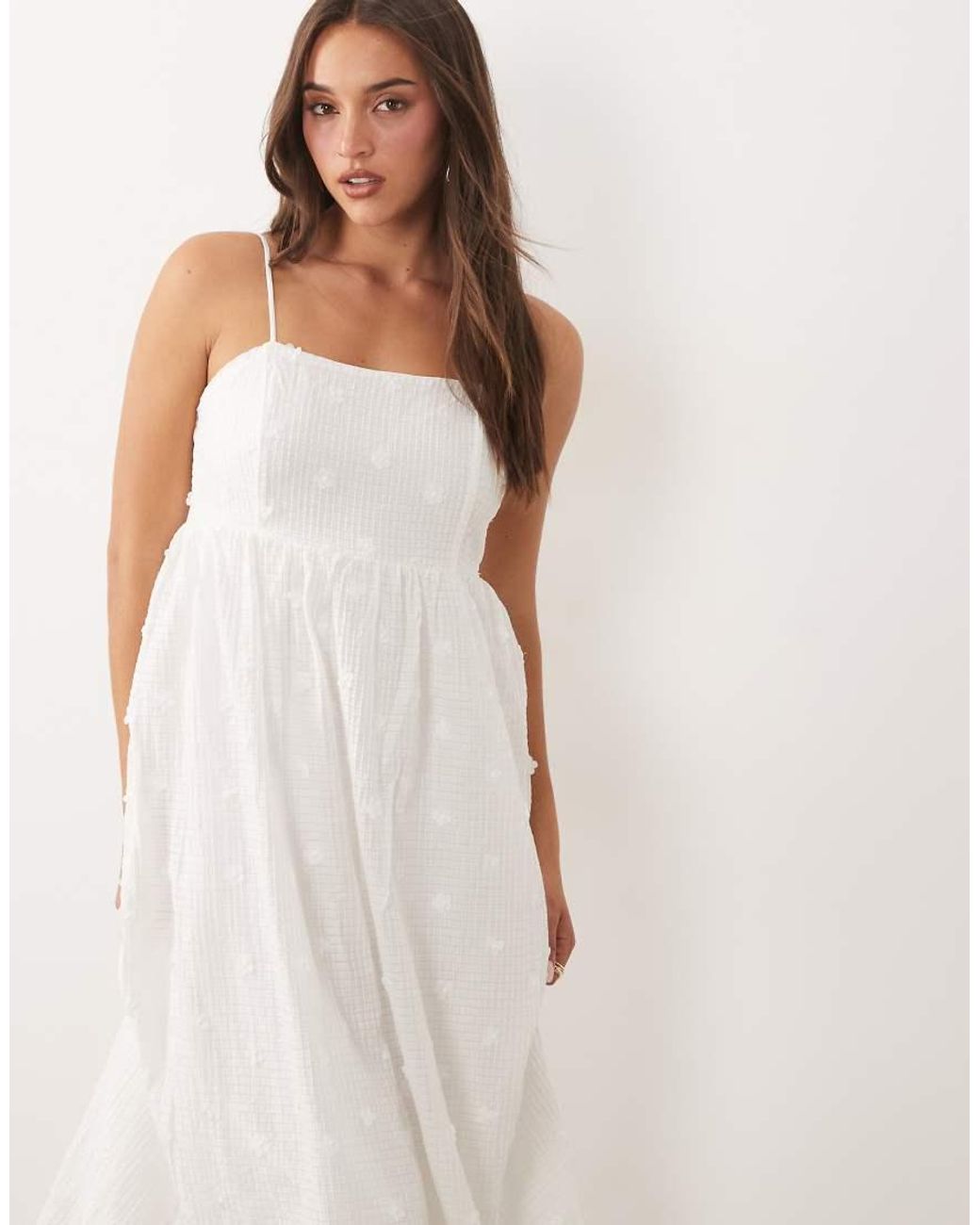 Vila White 3d Floral Applique Textured Cami Maxi Dress