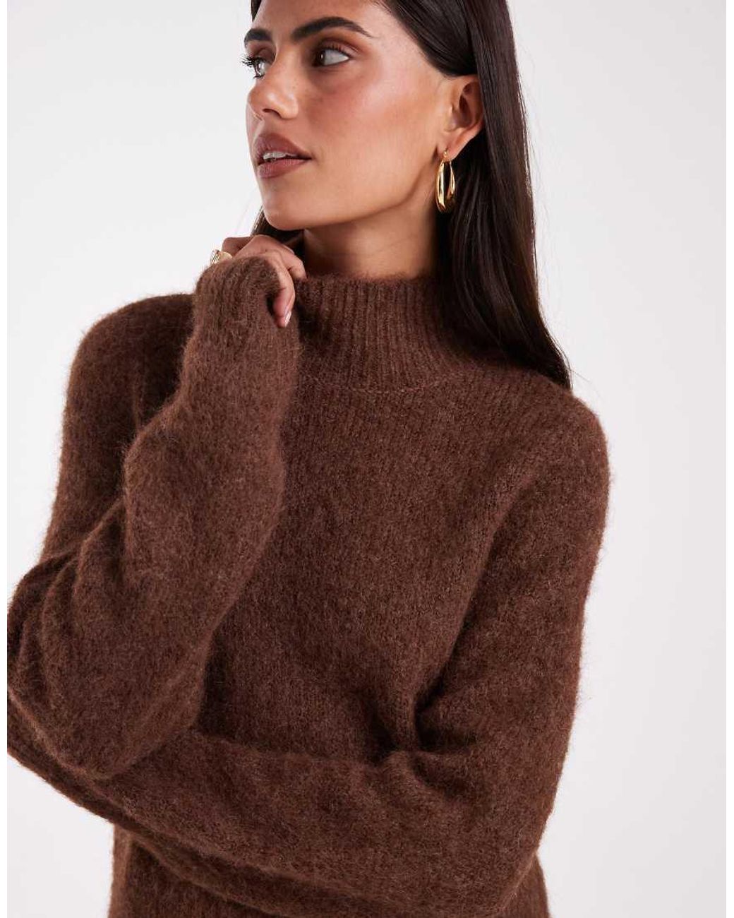 Vero Moda Brown Oversized High Neck Soft Knit Jumper