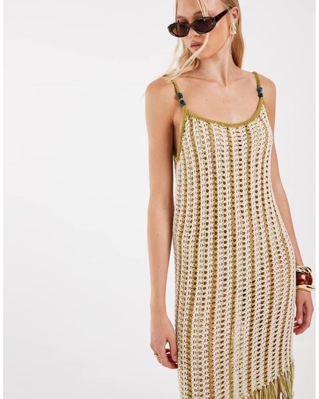 ASOS Metallic Tara Tassel Macramé Beach Maxi Dress