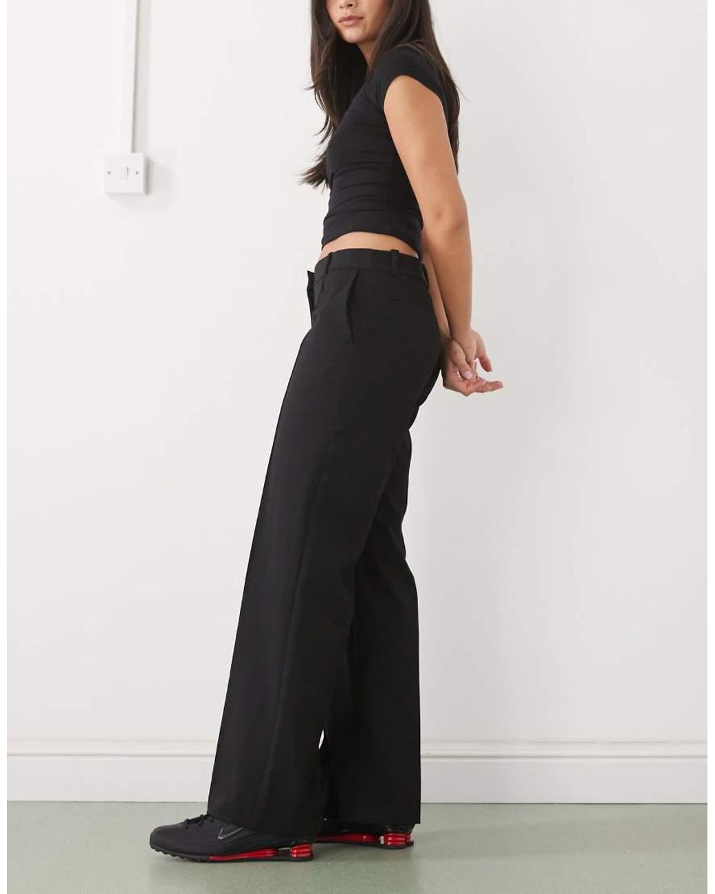 Weekday Black Wide Leg Pleated Pants