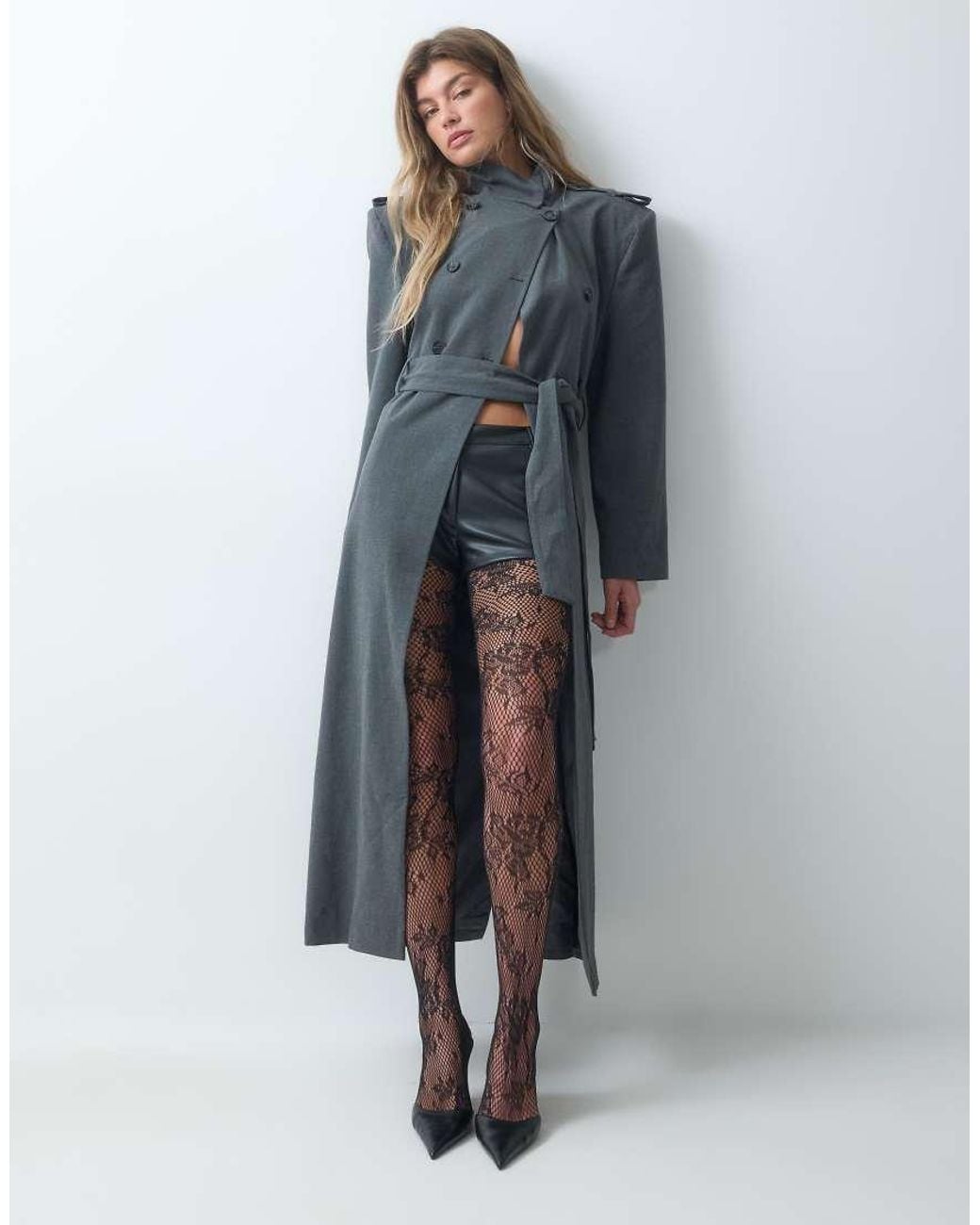 Pieces Gray Lace Tights