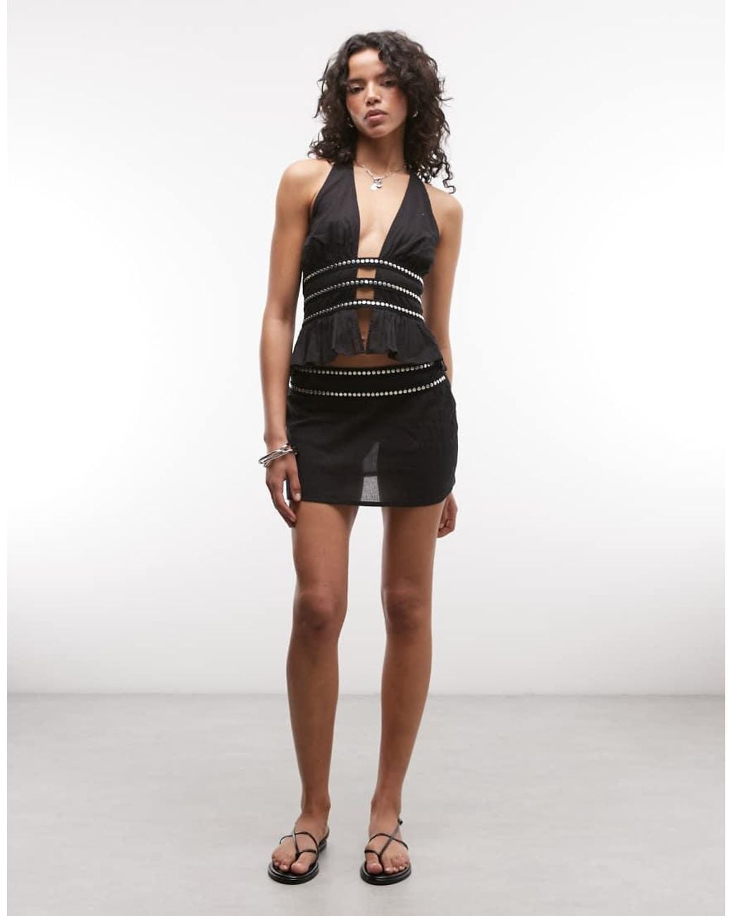 Collusion Black Stud Trim Micro Beach Skirt