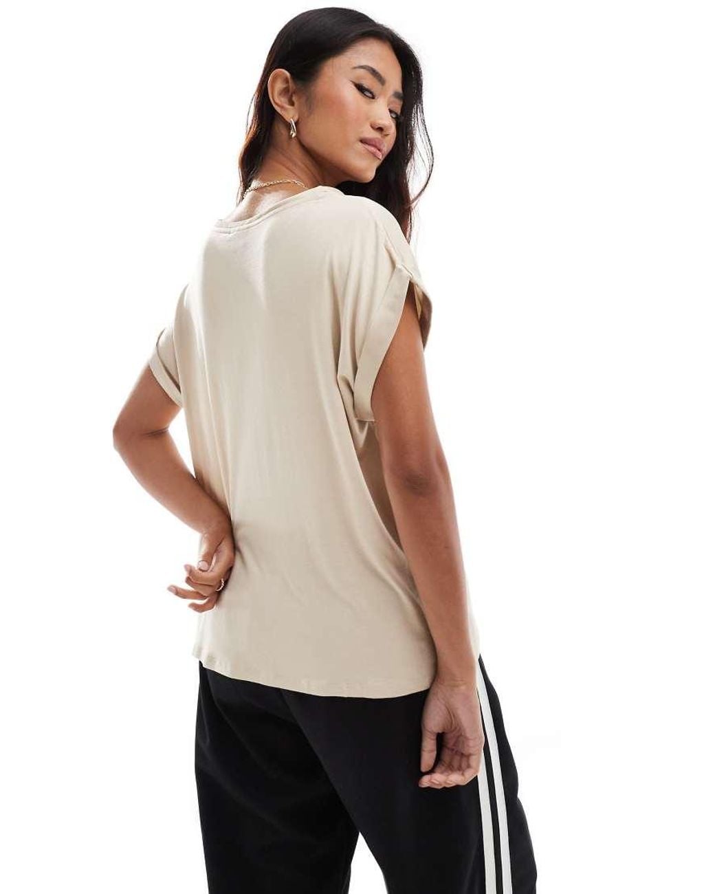 Vila White Satin Front T-shirt With Turn Up Sleeve