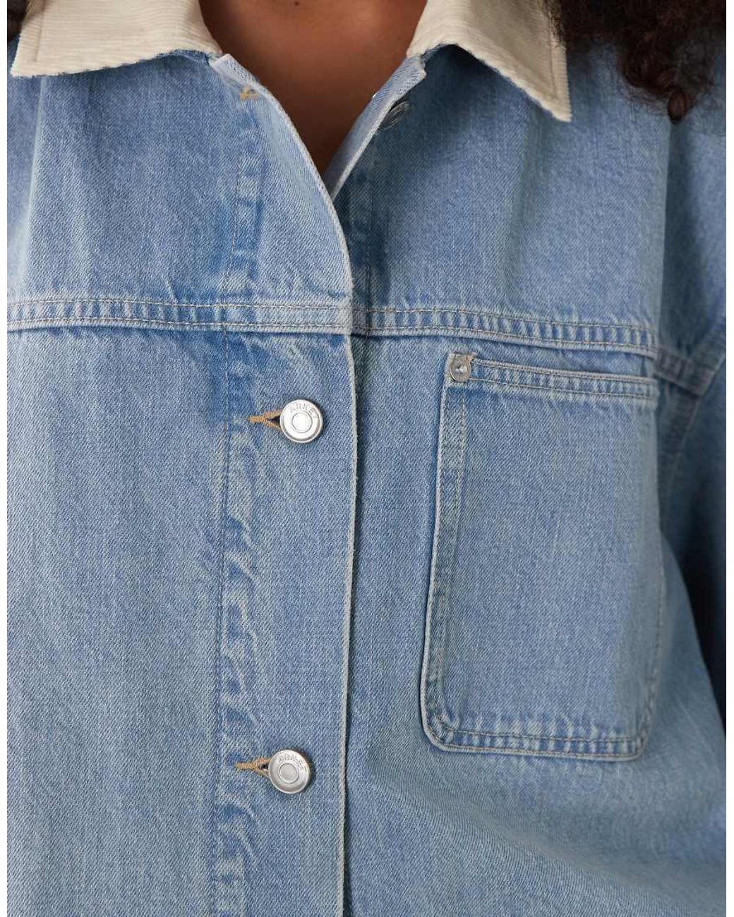 ARKET Blue Denim Utility Barn Jacket With Corduroy Collar