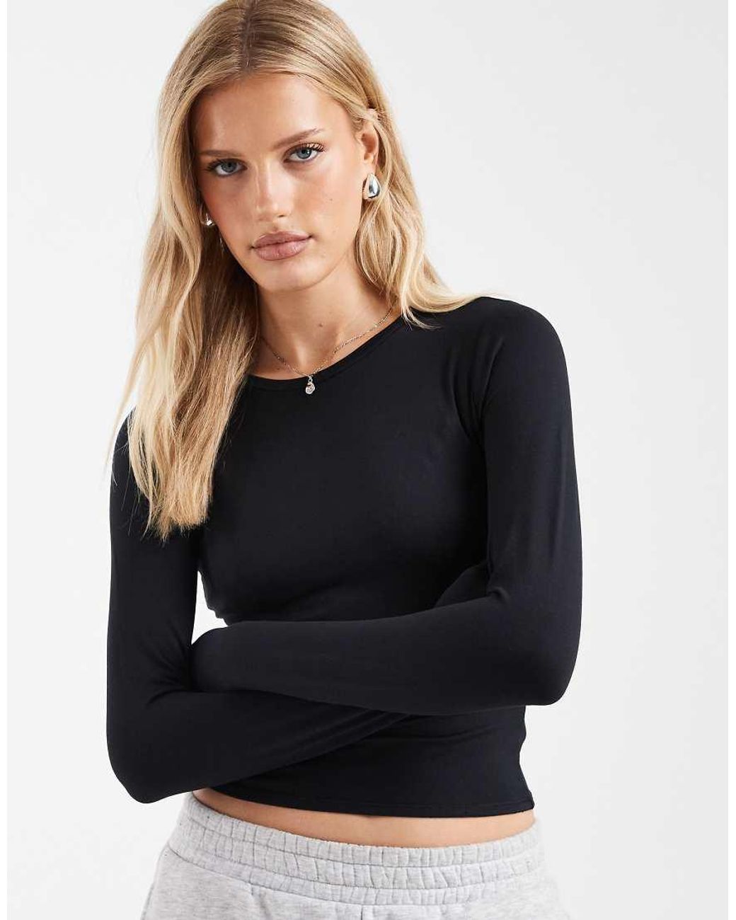 Hollister Black Long Sleeve Seamless Crew Neck Top