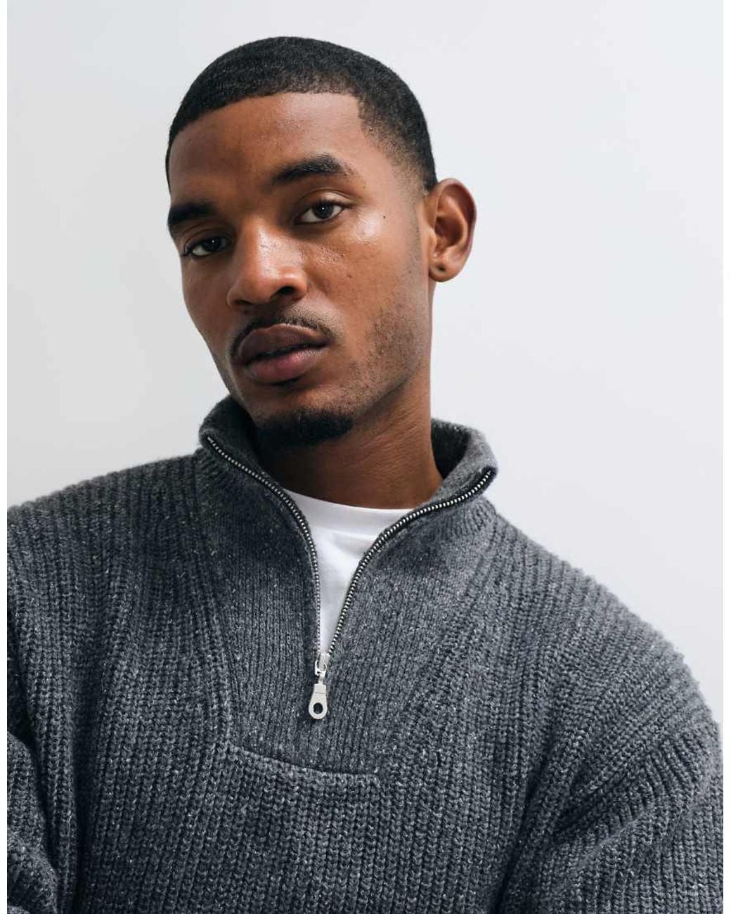 Abercrombie & Fitch Gray Casual Knitted 1/4 Zip Jumper for men