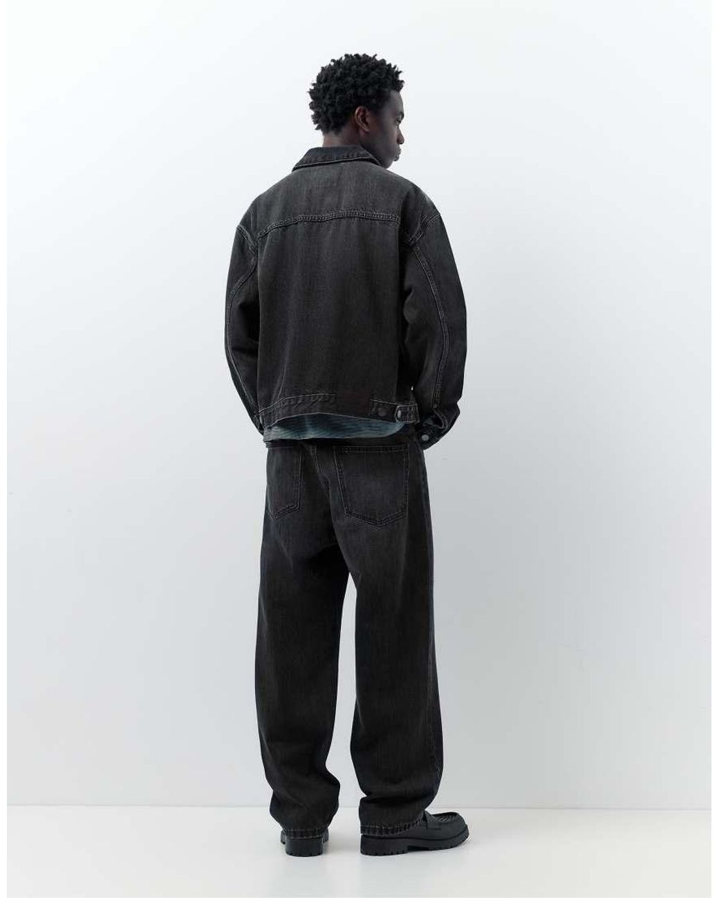 Pull&Bear Black Denim Trucker Jacket for men