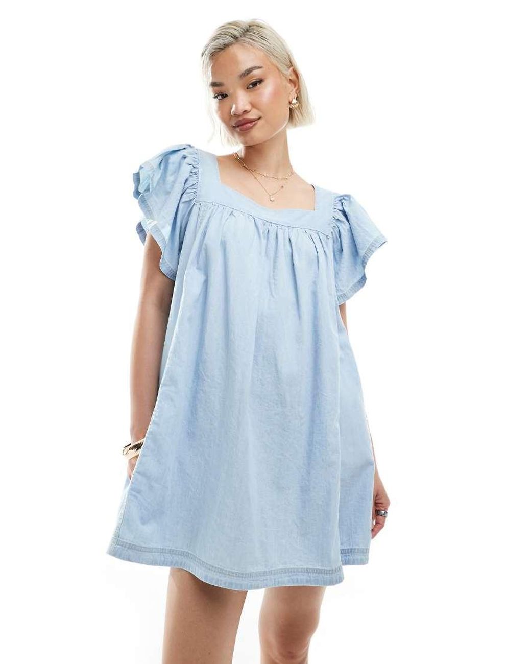 Miss Selfridge Mini Jurk Van Chambray in het Blue
