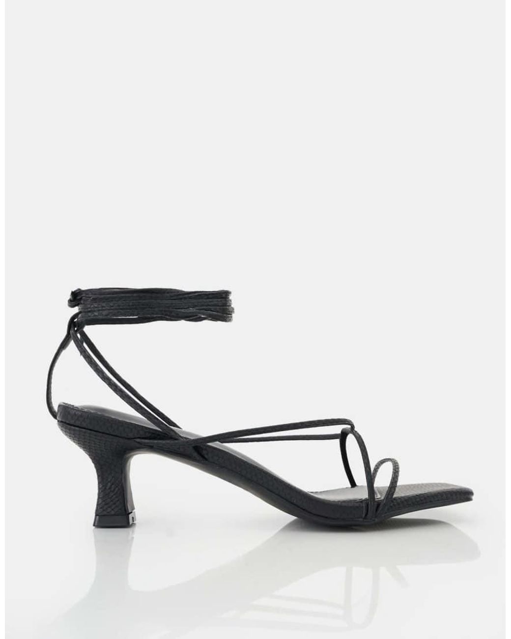 Public Desire Multicolor Shibuya Black Snake Texture Pu Square Toe Lace Up Low Heels