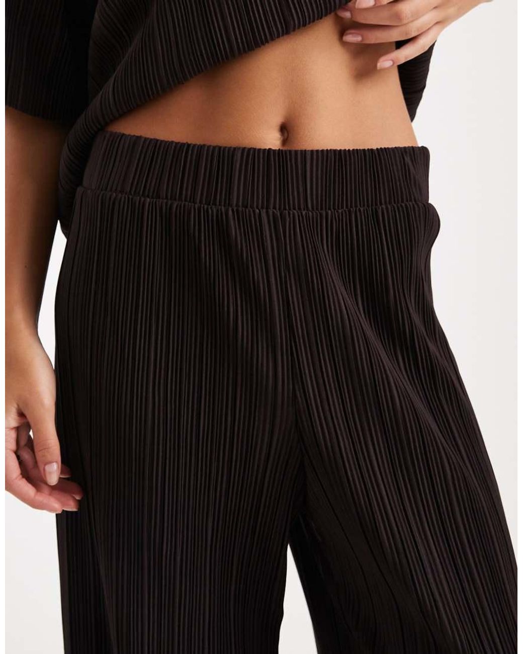 ONLY Black Plisse Wide Leg Pants