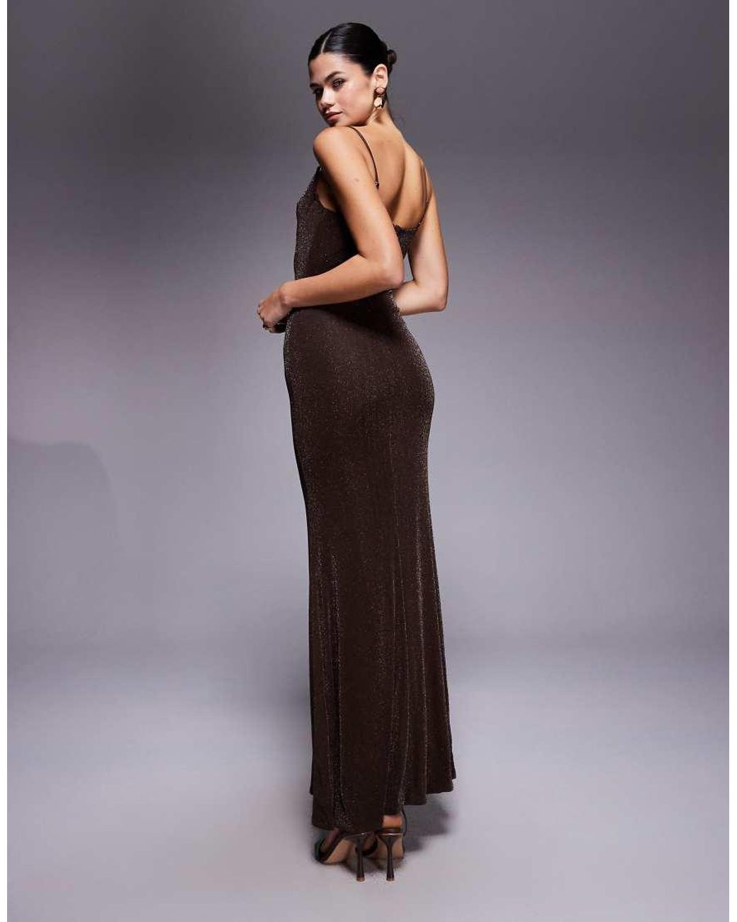 Wanderdoll Brown Leah Sculpted Cup Detail Cami Maxi Dress