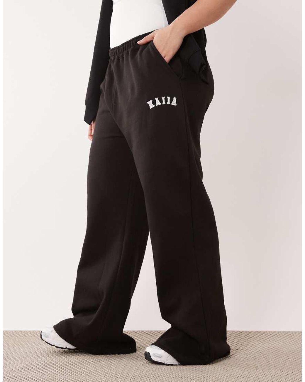 Kaiia Black Plus Cotton Blend Wide Leg Joggers Co-Ord