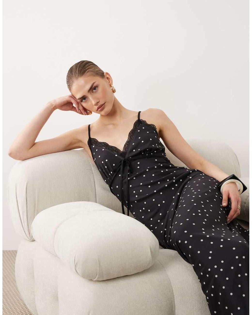 ASOS Multicolor Lace Detail Polka Dot Mesh Cami Dress
