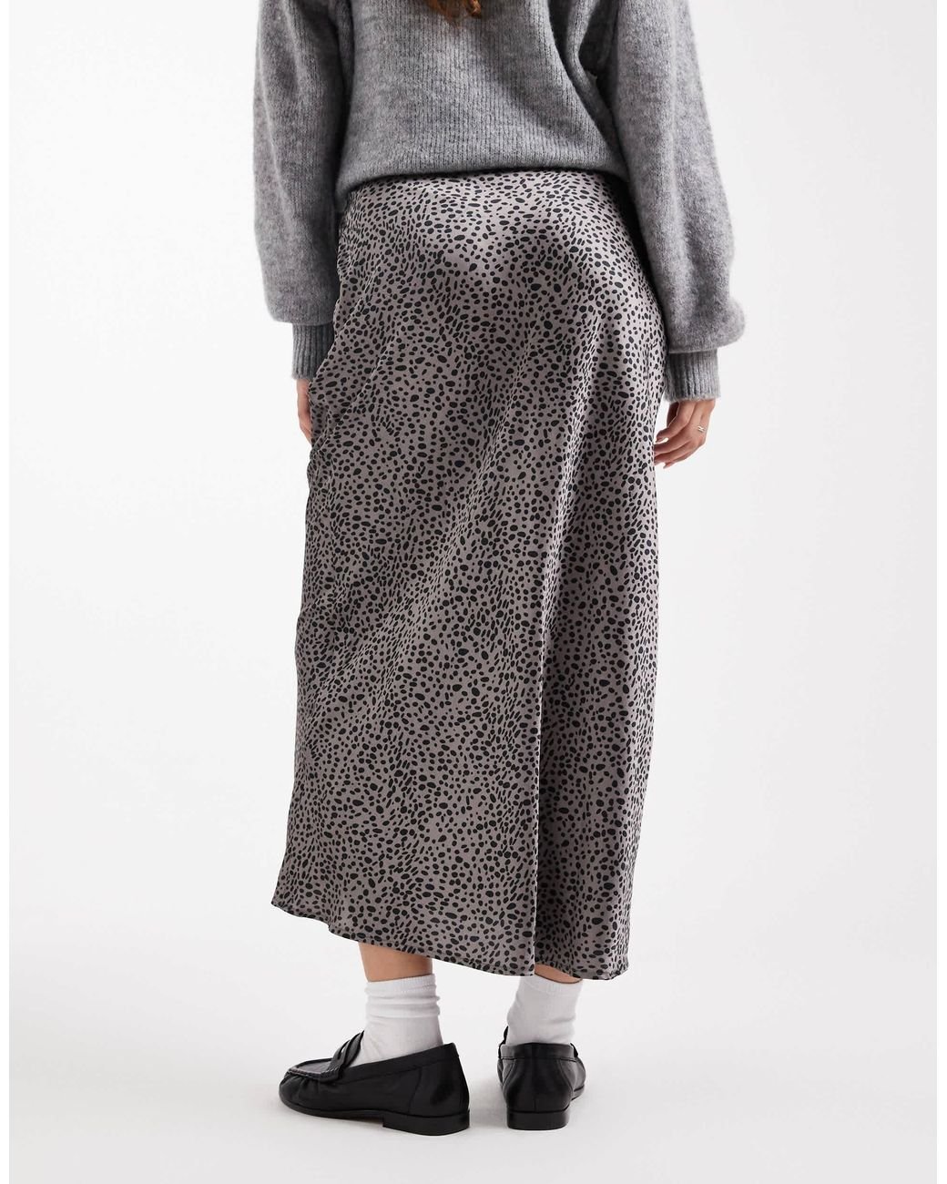 Wednesday's Girl Gray Midaxi Micro Spot Lace Detailed Satin Skirt