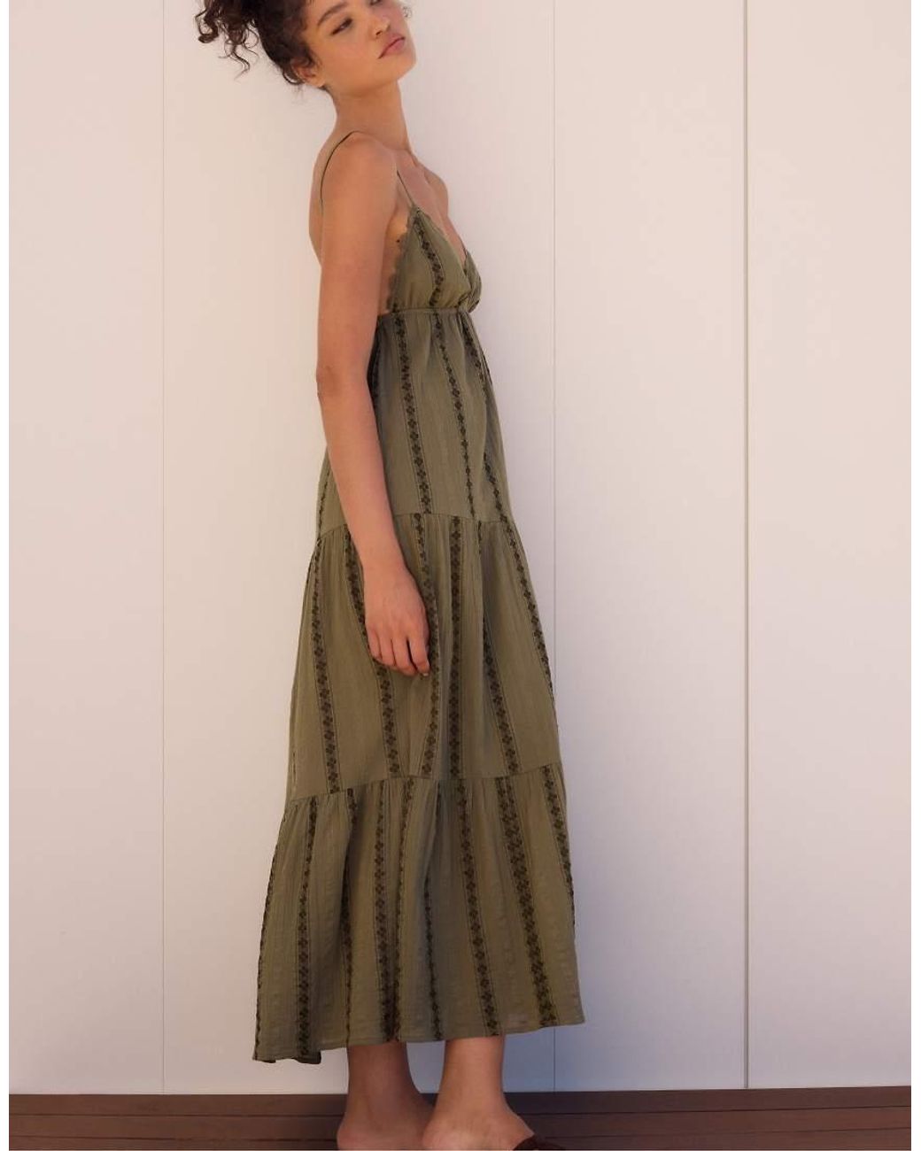 Stradivarius Green Long Flowing Dress With Open Back