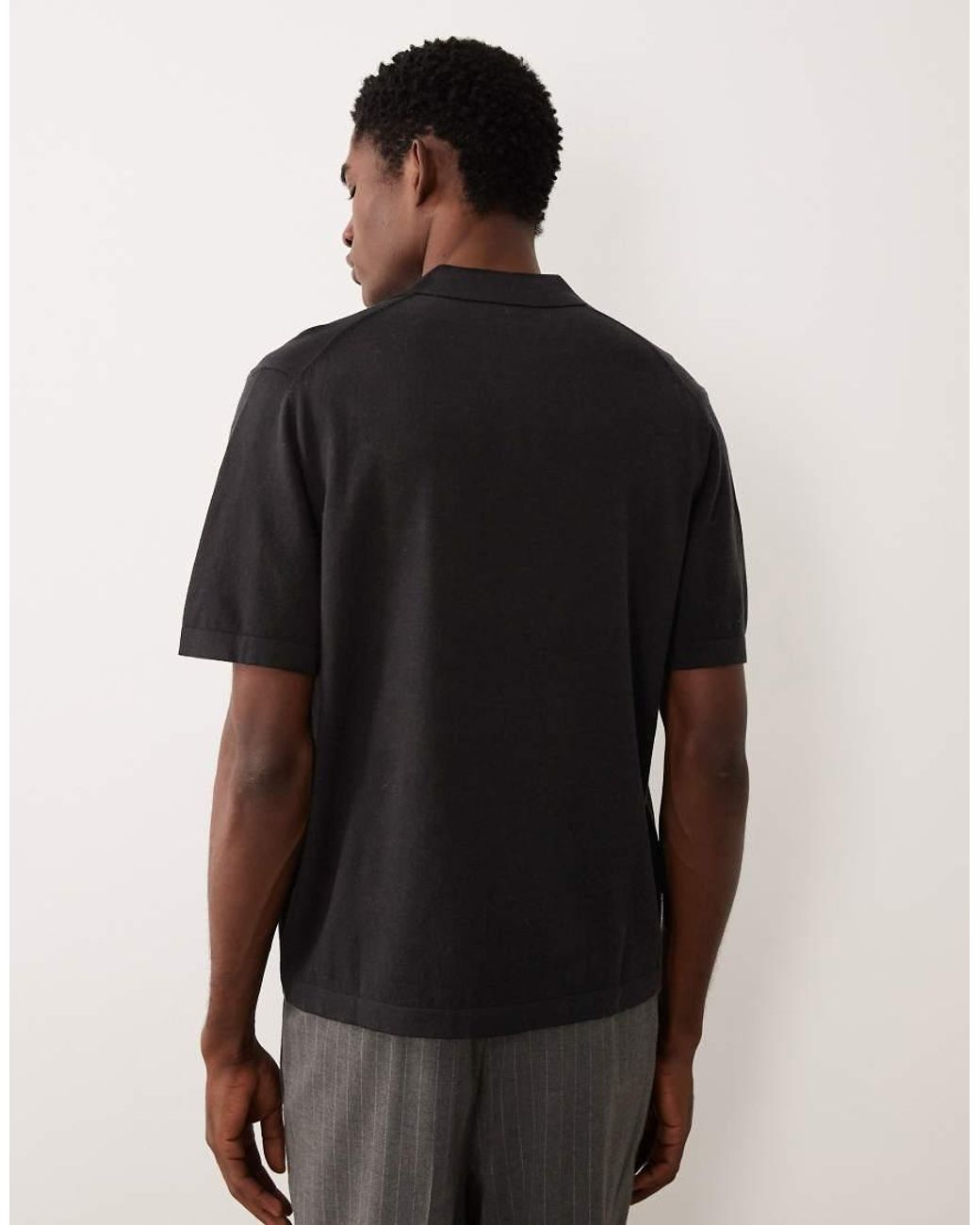 ASOS Black Essential Relaxed Fine-knit Notch Polo for men