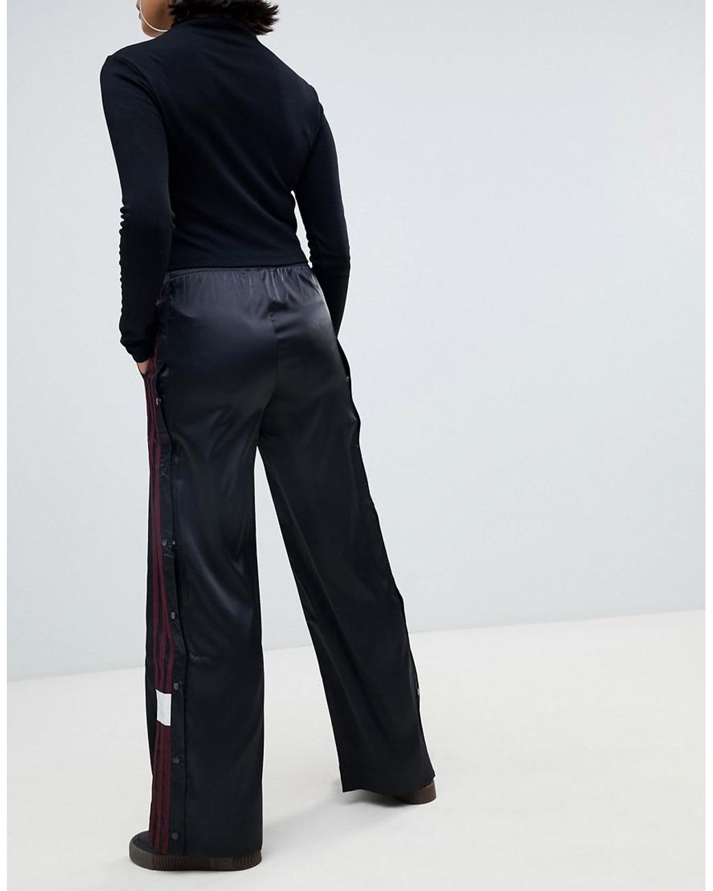 adidas Originals Originals Adibreak Satin Wide Leg Popper Pants In Black |  Lyst